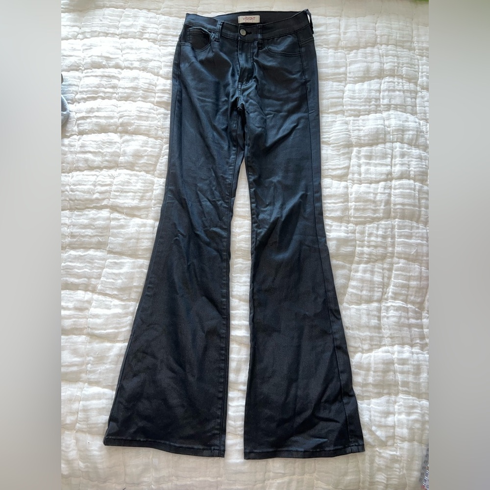 Faux leather flared jeans